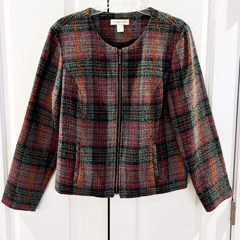 Christopher & Banks Colorful Tweed Zip Front Jacket
